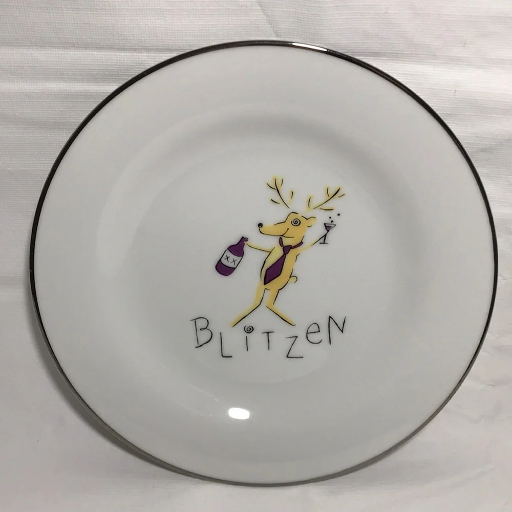 Pottery Barn Retired Reindeer Blitzen Luncheon Salad Dessert Plate 8 1/2”
